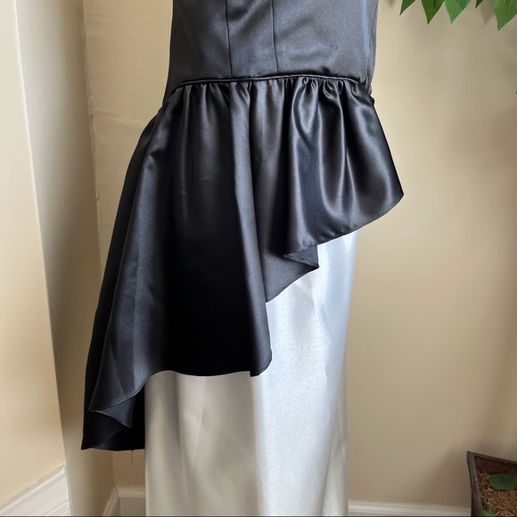 Eve of Milady Vintage Peplum Satin Formal Gown Black White Sz 14 - Picture 9 of 16